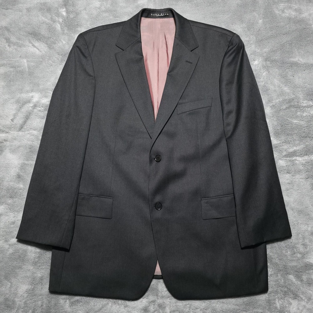 Hugo Boss Mens 46R Dark Gray Blazer Super 100s Wool USA Union Made.